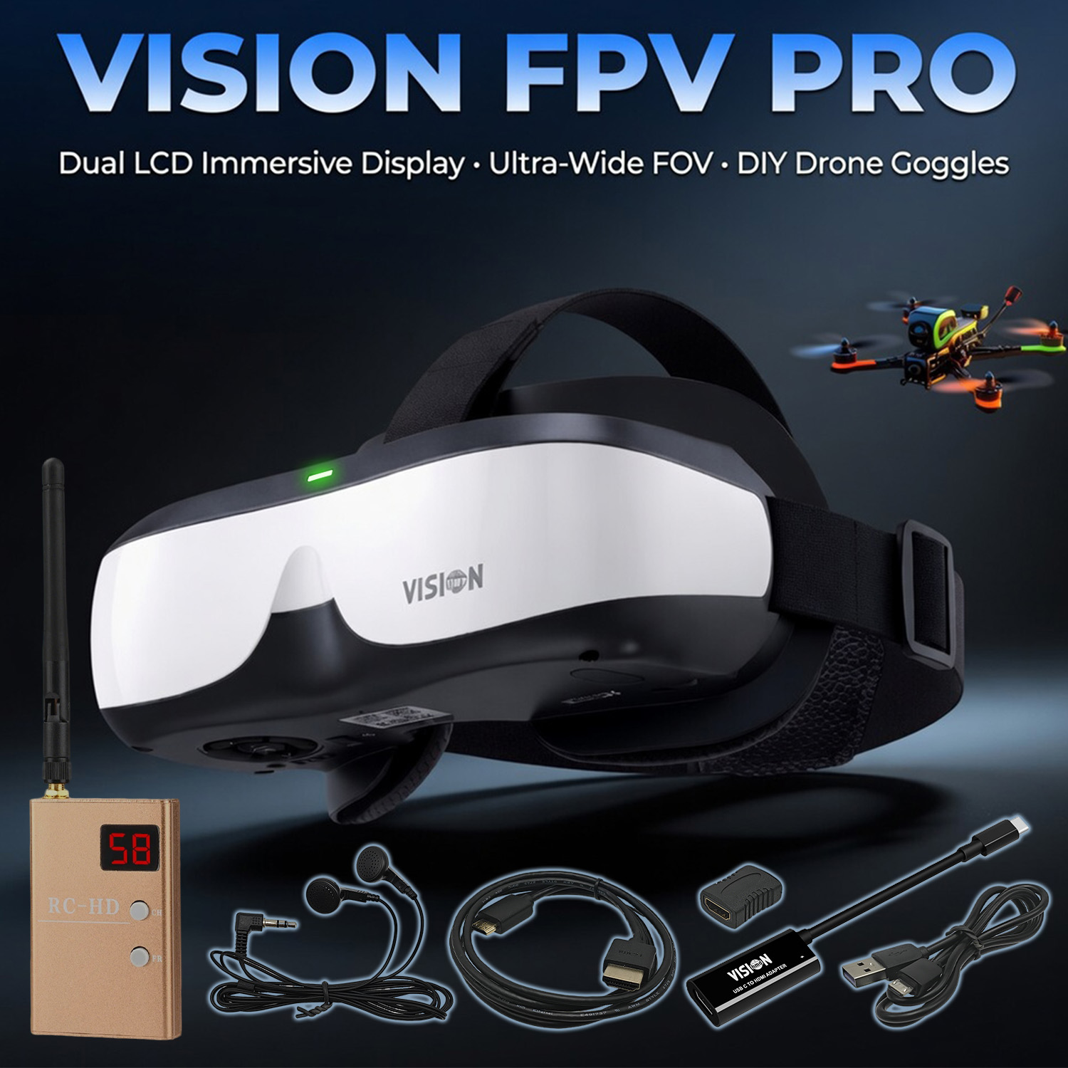Fpv Drone Goggles - Occhiali FPV, Display Montato sulla Testa,